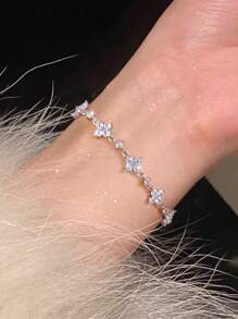 1pc Simple 925 Sterling Silver Zirconia Clover Bracelet Fine Jewelry Gift For Women Girlfriend Gift Fine Ladies Jewellery