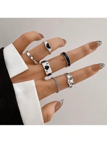Custom Design Ring Set For Women Fashion, Unique And Punk Women Jewelry, Fashion Accessories, Christmas Gifts - Bạc - Xem 5