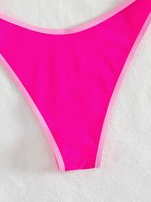 PEPPERMOLLY Bộ bikini màu trơn mới, chất liệu mềm mại, cổ buộc dây, kiểu dáng gợi cảm, thích hợp cho kỳ nghỉ hè ở bãi biển. - Màu Hồng Tươi - Xem 5
