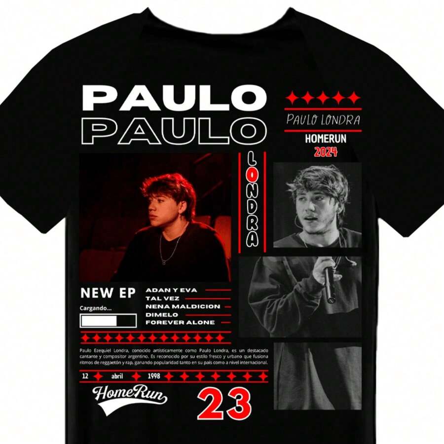 Playera de algodón color negra cuello redondo de Paulo estampada ideal para festivales, conciertos y regalos Londra - Negro - Ver 1