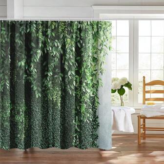 1pc Green Ivy Foliage Shower Curtain With Trailing Plants - Glossy Leaves & Vibrant Texture, Polyester Fabric Bathroom Decor, Includes Hooks, Artistic Design For Modern Bathrooms, Shower Privacy | Lush Foliage Pattern | Easy Installation, Shower Curtain For Bathrooms Bathroom Accessories Back To School