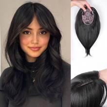 12 英寸黑色发饰 女士长层发饰 合成假发 带刘海的假发 适合稀疏头发的女性 带亮点的纤维假发 女士发夹式刘海假发 适合女孩节日发型 - 彩色 - 查看 13