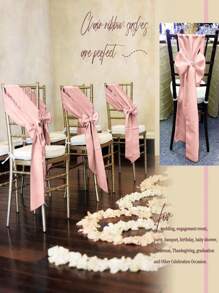 10pcs Rose Gold Satin Chair Bow Ribbons, Wedding Chair Back Satin Bowknot Ribbons, Suitable For Receptions, Restaurants, Banquets, Parties, Hotel Decorations - Rose Gold - View 9