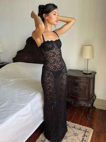 ZIAI Women's Fashion Off-Shoulder Lace Bodycon Dress, Sexy & See-Through - Black - View 3