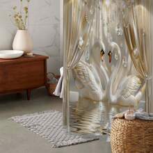 1pc Printed Shower Curtain, Waterproof Shower Curtain With 12 Plastic Hooks, Machine Washable Bathroom Divider Bathtub Curtain, Bathroom Decorative Window Curtain Bathroom Accessories