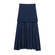 Seelio New Spring/Summer Women's Pleated Patchwork Knit Mini Skirt - Navy Blue - View 2