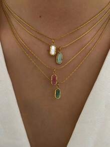 Monlansher 1 Pezzo Collana Donna In Acciaio Inossidabile Con Ciondolo In Pietra Lavorato A Mano, Di Moda, Minimalista, Versatile Per Uso Quotidiano