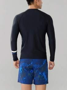 2 件套长袖 T 恤和短裤运动装，时尚字母印花，纯色，高弹力，修身版型，适合春夏季、海滩、派对、游泳、冲浪、防晒、快干，男士