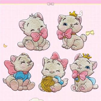 5pcs Embroidered Patch Badges, Adhesive Fabric Applique Patches For Kids Cartoon Clothes, Hats, Jackets, DIY, Butterfly, Bow, Cat Embroidery Patch Set, Applicable For Phone Cases, Bags, And Clothing Decoration