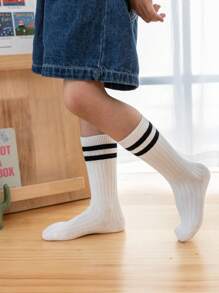 1/4 Pair Children's Long Tube Socks, Sports Student Calf Socks, Breathable Moisture-Wicking Suitable For 1-12 Years Old Kids Daily Wear - Black and White - View 7