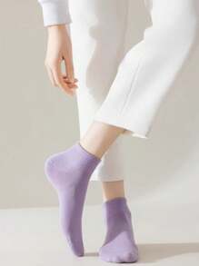 1 Paar/5 Paar Damen lila Kurzsocken, modische, komfortable, weiche, lässige, minimalistische Campus-Passform im Frühjahr/Sommer mit leuchtenden Farben