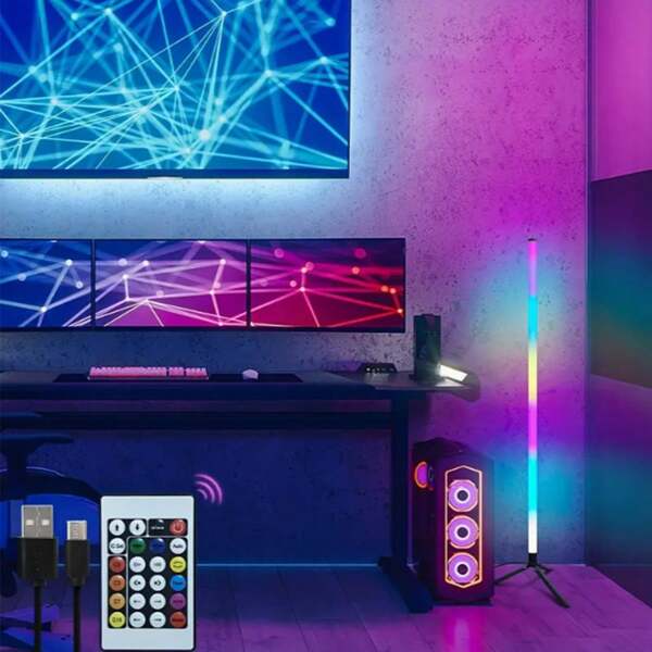 RGB LED-hoekstatief-omgevingslicht met afstandsbediening (batterijen niet inbegrepen) - Perfect voor gamen, slaapkamerambiance en decoratie van vakantiefeesten, kamerhuisdecoratie, decoratiestijl, meerkleurige verlichting, USB-voeding