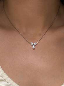 1pc Luxury Fully Diamante Cubic Zirconia Initial DIY Necklace, Personalized Simple Letter Name Necklace, Stainless Steel MAMA Letter Pendant Necklace, Fashion, Autumn, Minimalist, Casual, Customized, Personalized, Unique Gift For Girlfriend, Mom, Family, Friend, Daughter, Anniversary, Valentine's Day, Mother's Day, Birthday, Graduation, Daily Wear, Wedding, Gala - Silver Box Chain - View 6