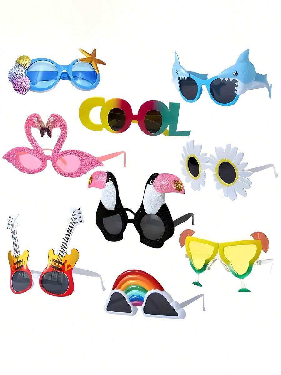 Hawaiian Ruau Party Glasses, Tropical Beach Themed Fashion Glasses, Summer Fun And Decoration, Suitable For Hawaiian Parties, Beach Parties, Themed Party Decorations And Photo Props, Thanksgiving Day, Halloween, Christmas, Autumn Fall Gifts, Decorations - Multicolor - View 1