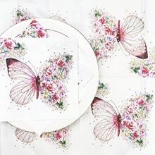 100/60/20pcs 13 * 13 Inch Disposable Pink Butterfly Floral Pattern Napkins, Used For Birthday Parties, Family Gatherings, Wedding Banquets, Hotel And Restaurant Decoration Paper - Pink - View 11