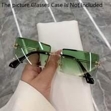 Retro Rimless Glasses - Pink Green Gradient Lenses, Simple Retro Style Lightweight Frame Suitable For Men And Women For Daily And Formal Wear, Non-Prescription Fashion Glasses, Durable Accessories, Fashion  Item, Exquisite Design, Must-Have For  People