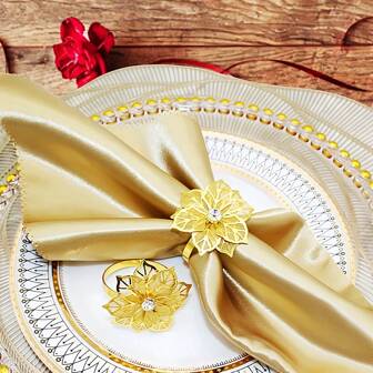 1pc Elegant Asymmetric Gold-Plated Sunflower Napkin Ring With Crystal Embellishments, Suitable For Luxury Hotels, Restaurants, Weddings, Parties, High-End Catering Events, And Modern/Vintage Table Decor