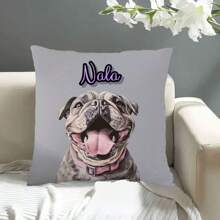 1PC DIY Custom Design Pet Portrait Pillow, Personalized Retro Photo Pillow Case For Dog And Cat Owners, Custom Pet Name Gifts - Multicolor - View 5