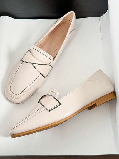 HanDuEke 女士方头平底鞋，新款法式小众平底鞋，大码舒适复古优雅乐福鞋