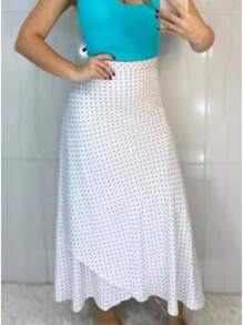 VISCOLINHO WRAP SKIRT WITH SLIT LINING - WHITE OPÁ - 白色圓點 - 查看 2