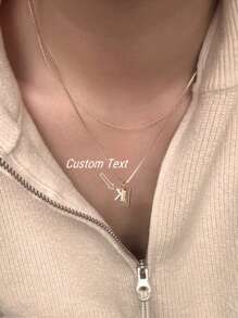 1pc Minimalist Box Chain Charm Necklace, Sparkling Cubic Zirconia Custom Simple Initial Letter "MAMA" Stainless Steel Pendant Necklace, Fashionable, Autumn Season, Minimalist, Simple, Casual, Custom Vintage Coin, Personalized, Unique Gift For Girlfriend, Mom, Family, Friend, Daughter, Anniversary, Valentine's Day, Mother's Day, Birthday, Graduation, Daily Wear, Wedding, Prom