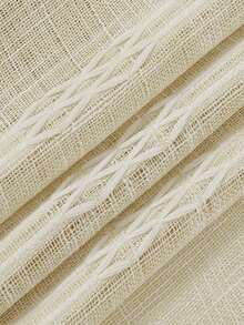 VEHEDE 2pcs Set Milky White Tiger Linen Semi-Sheer Curtains, Suitable For Living Room; Linen Texture Embroidered Curtains, Suitable For Bedroom - Beige & White - View 6