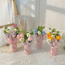 1 set DIY de bouquet floral tissé, comprenant tissu et fleurs tissées, vase en plastique, papier cadeau, 5 pièces de fleurs tissées. Convient comme cadeau pour la mère, les amis, l'anniversaire, la fête des mères, la Saint-Valentin, la décoration de la maison