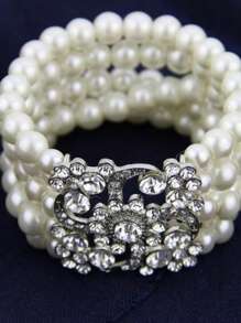 1pc Multi-Layer Pearl & Crystal Spiral Stretch Bracelet, Mother's Day Gift - Multicolor - View 12