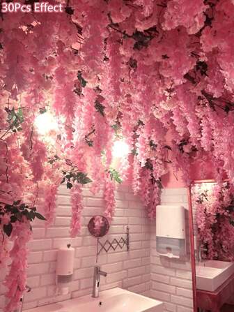 1 set 6.9 pies Vid artificial de lavanda, guirnalda de flores colgantes de plástico falso, adecuado para bodas, Día de la Madre, fiestas en el hogar, decoración interior y exterior de días festivos