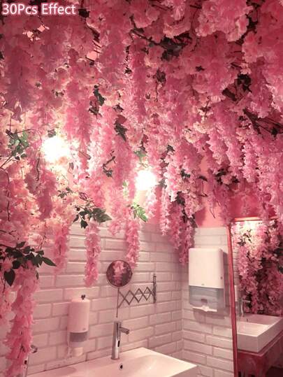 1 Set 6.9ft Artificial Lavender Vine, Plastic Fake Hanging Flower Garland Decor, Suitable For Wedding, Mother's Day, Home Parties, Holidays Indoor & Outdoor Decoration