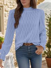 SANOPY Womens Blouses,Blouses For Women Dressy Casual,Blouses For Women Business Casual,Work Blouses For Women,Women's Turtleneck Puff Casual Long-Sleeved Shirt - màu xanh da trời - Xem 4