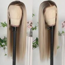 13X6 Platinum White Synthetic Lace Front Wigs 28 Inch Pre Plucked Long Straight Hair Wigs Glueless White Wigs Heat Resistant Fiber Hair Natural Halloween Wigs Platinum Blonde Lace Front Wigs For Women For Daily Christmas Party Cosplay Use - 漸變金色 - 查看 5