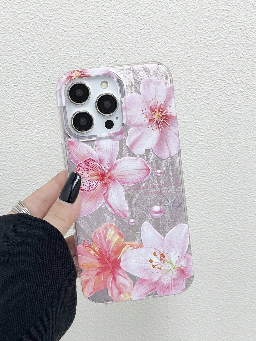 1 件粉色花朵彩绘闪光防摔手机壳，简约设计，适用于 iPhone X XR XS Max 11 12 13 13 Pro 13 Pro Max 14 Pro Max 15 15 Pro 15 Plus 15 Pro Max、系列