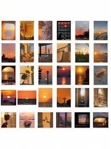 60pcs Sunset Retro Decorative Stickers, Elegant Sunset Ambiance Stickers For Planner, Notebook, Fridge, Waterproof Stickers, Sunset Decor Cards, Wall, Bedroom, Postcards, Photo Frames, High-Quality Sunset Stickers Room Decor Home Decor Wall Stickers Wall Decor