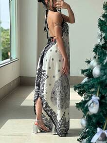 Đầm nữ phong cách Boho không tay, dáng suông bất đối xứng, in họa tiết hoa, thích hợp mặc mùa hè, phù hợp với nhiều dáng người, đi nghỉ mát, dự tiệc, thanh lịch. - Nhiều màu - Xem 2