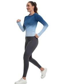 MathCat Long Sleeve Workout Tops For Women, Gradient Running Athletic Shirts, Seamless Breathable Tops With Thumb Holes - Màu xanh nước biển chuyển màu - Xem 5