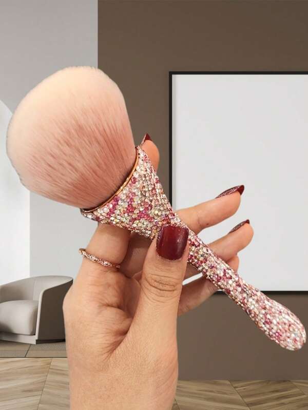 1pc Luxury Rhinestone Decorated Slim Waist Makeup Brush, High-End Cosmetic Precision Setting Brush