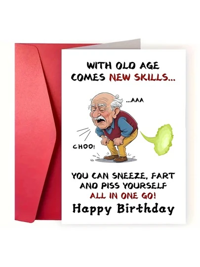 1 pièce Carte d'anniversaire humoristique avec une personne âgée pour homme et blague sur les pets - Parfait pour les grands-parents et les adultes de 50 ans et plus, une carte d'anniversaire amusante