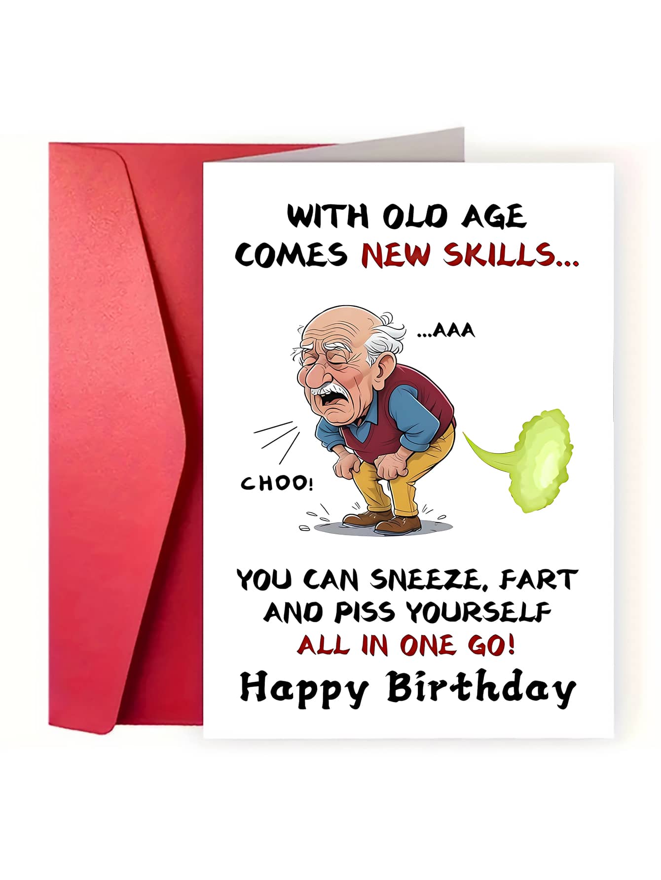 1 张搞笑生日贺卡，带有老人和放屁笑话 - 非常适合祖父母和 50 岁以上的成年人，一张幽默的生日贺卡 - 彩色 - 查看 1