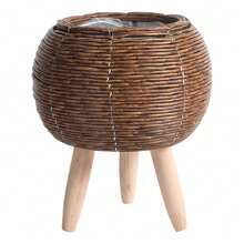 1PC Vintage Imitation Rattan Woven Flower Shelf Planters Handmade Storage Basket With Removable Wooden Legs Plant Pot Stand Holder