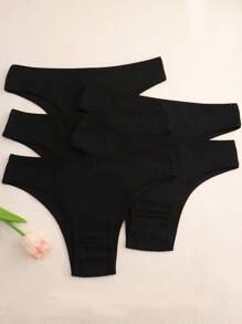 5 pezzi di biancheria intima a vita media nera per donna, di colore solido, traspirante, comoda e sexy, con design a T molto elastico