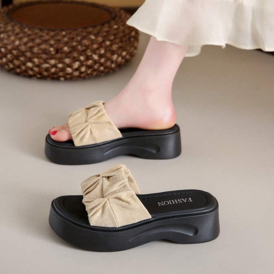 Women's Slip-On Slippers, Suede Upper Toe Separator Casual Fisherman Style Beach Sandals, Elegant, Comfortable And Versatile Flat Slides - Beige - View 1