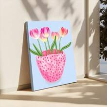 1pc Framed Canvas Poster Tulips Vase Simple Wall Art Canvas Paintings Ideal Gift For Bedroom Living Room Corridor Wall Art Wall Decor Room Decoration Ready To Hang