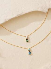 1pc 925 Sterling Silver Original Fashionable Water Drop Shaped Zirconia Pendant Necklace, Vintage Elegant Gift For Women, Suitable For Daily Wear And Parties - Gold - View 8