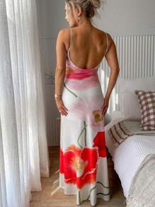 Women Backless Floral Maxi Dress For Beach Vacation - White - View 8