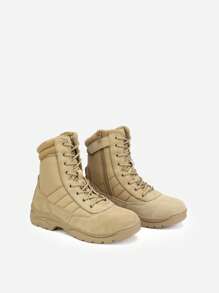 Men's Military Tactical Work Boots Leather Motorcycle Combat Boots - Khaki - View 5