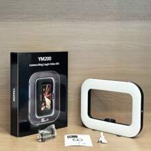 多用途手持式圆形补光灯，USB 充电便携式手机直播摄影灯，桌面自拍灯，自拍照明，手机配件，适合自拍和直播的摄影配件，便携式灯 - 白色 - 查看 12