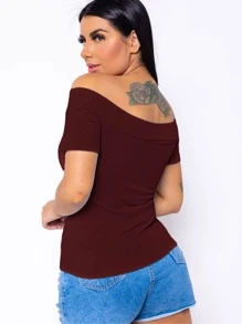 Women's Ribbed Off-The-Shoulder Short Sleeve Blouse, Super Fashionable!! - Vinhoe - 查看 2