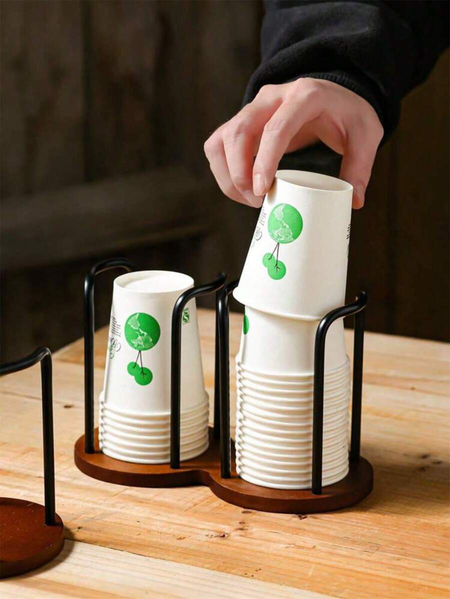 1 pieza Soporte de madera para vasos desechables de papel para uso doméstico