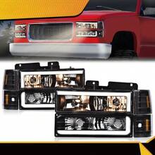 Fit For 88-98 Chevy GMC Sierra C/K Silverado Black LED Tube Headlights Headlamp